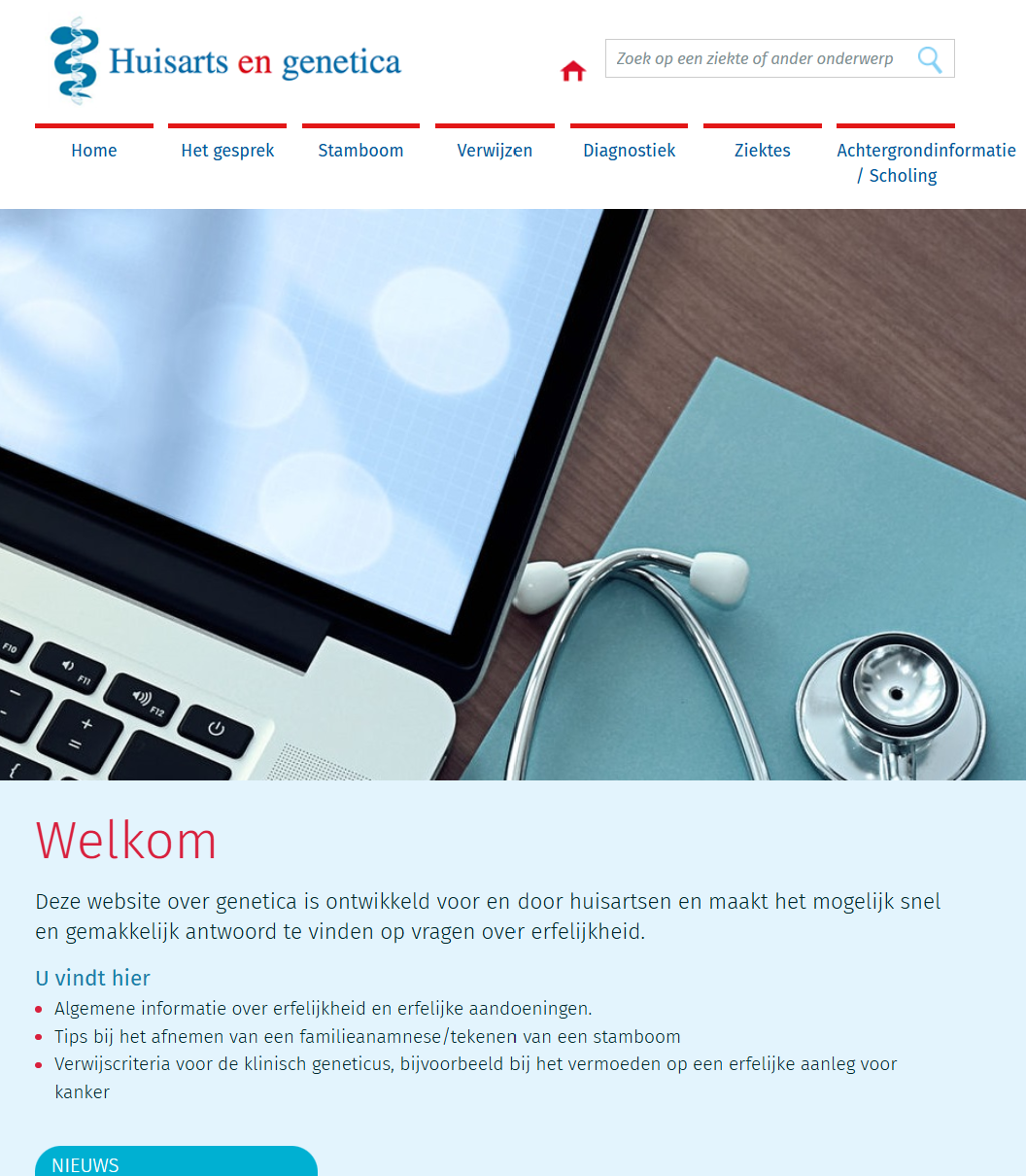 Homepage van website voor huisartsen huisartsenengenetica.nl