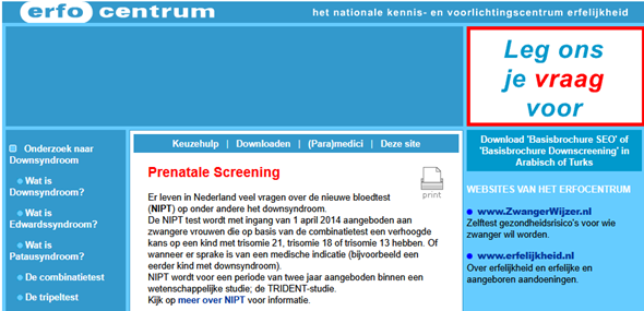 Afbeelding van Prenatalescreening.nl met informatie over onderzoeken tijdens de zwangerschap.