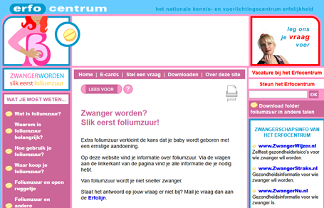 Afbeelding van website Slikeerstfoliumzuur.nl met informatie over het juiste gebruik van foliumzuur tijdens de zwangerschap