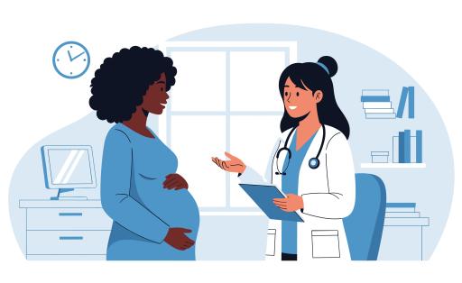 Zwangere vrouw in gesprek met arts